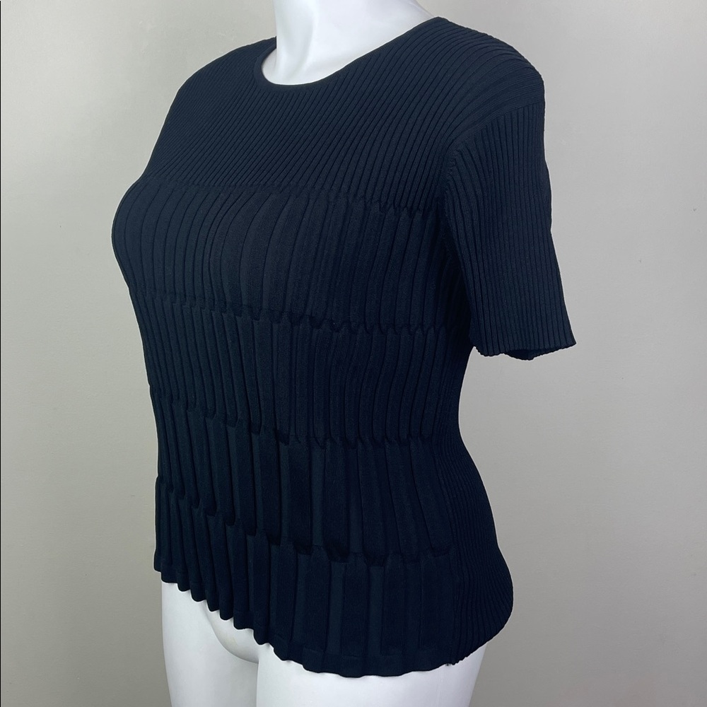 Anne Klein Ribbed Top Funky Texture Black - Picture 2 of 7